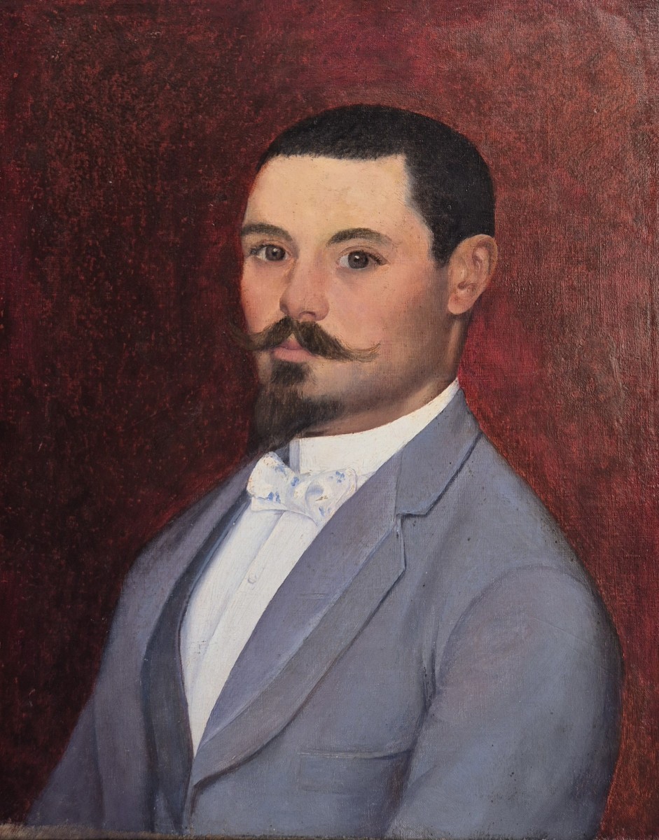 portrait d'un homme  avec noeud papillon Tableau , France XIXème Siècle 