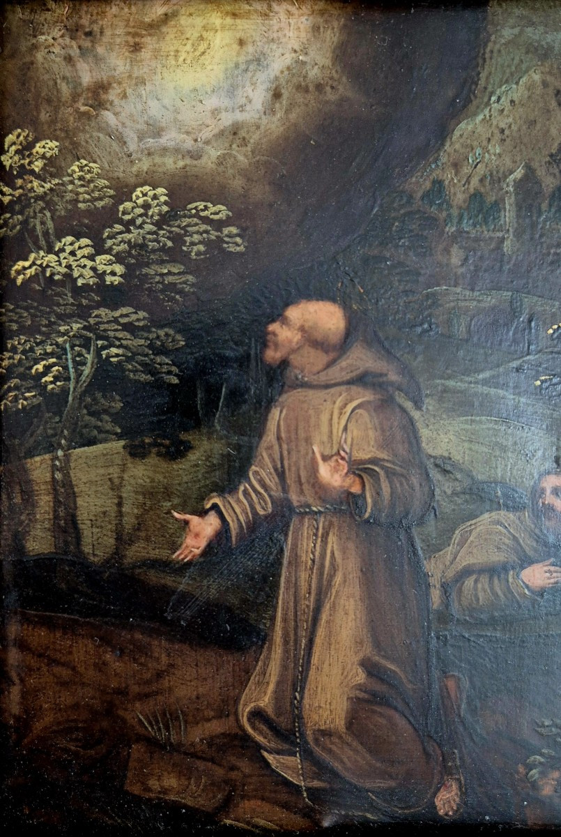 Saint Francis Receives The Stigmata, Painting Oil On Copper , Italy XVIIth Century -photo-2