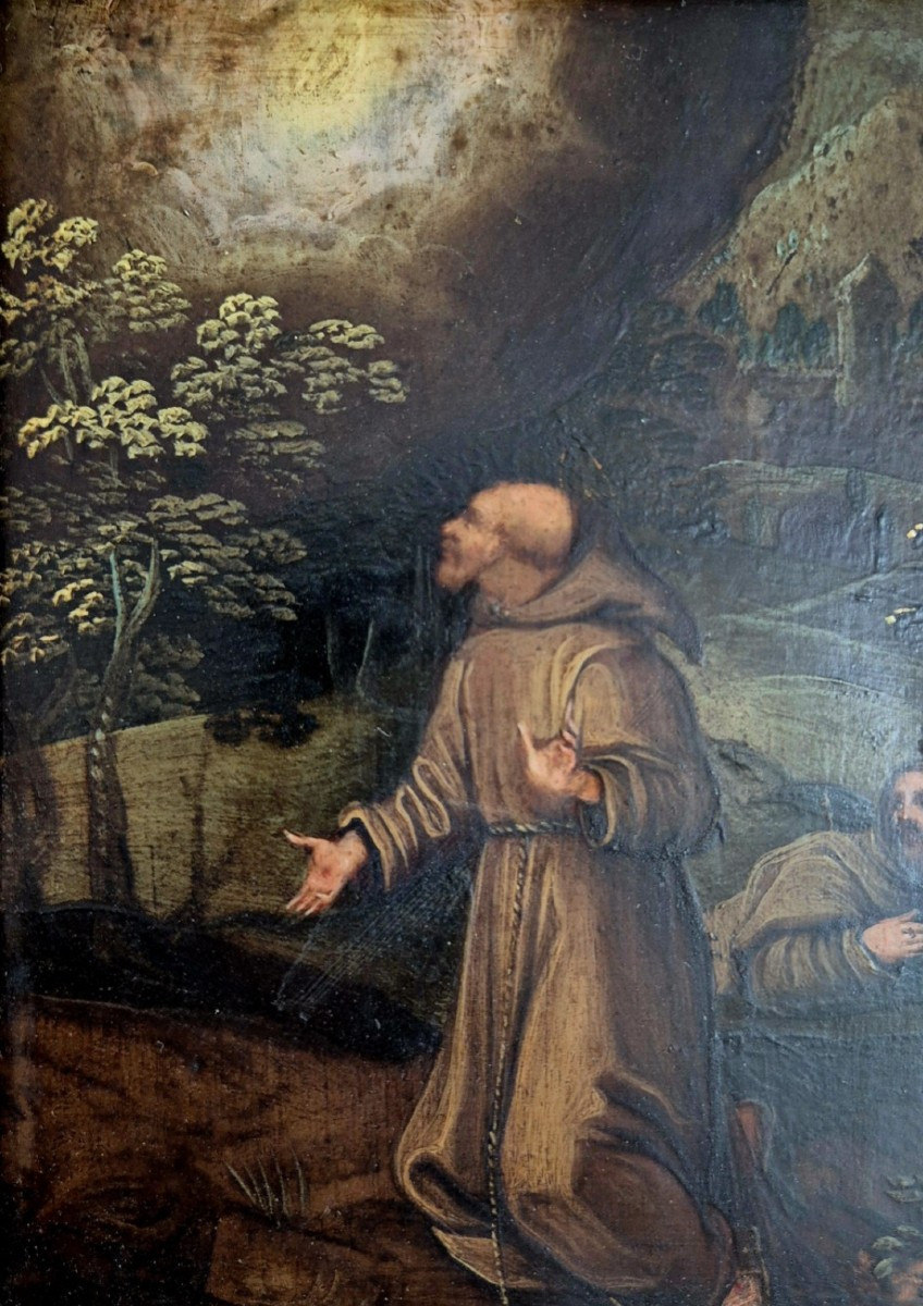 Saint Francis Receives The Stigmata, Painting Oil On Copper , Italy XVIIth Century -photo-1