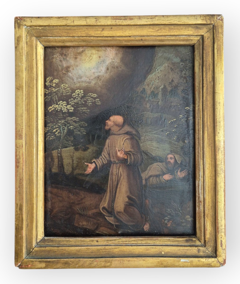Saint Francis Receives The Stigmata, Painting Oil On Copper , Italy XVIIth Century 