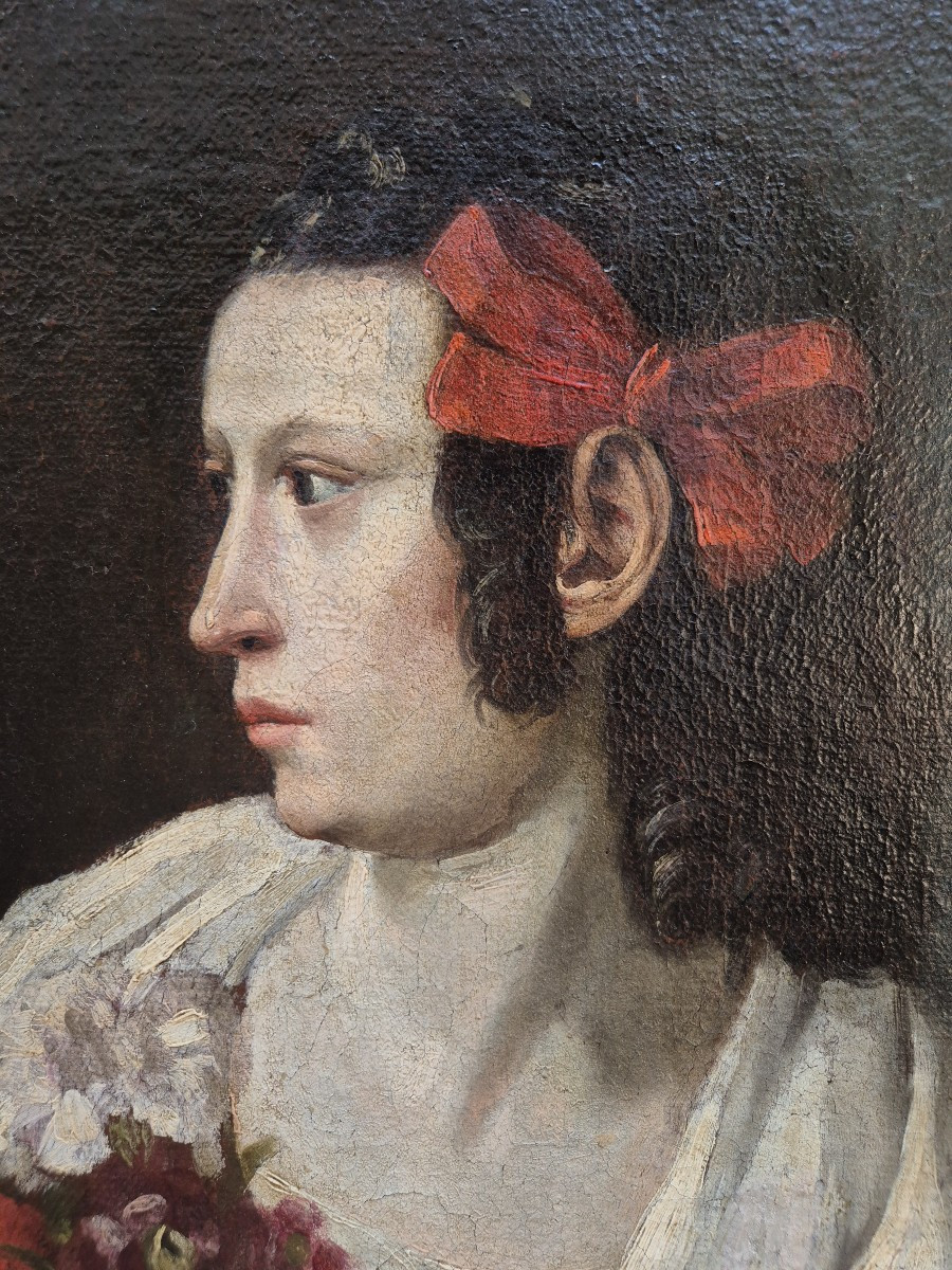 portrait d'une femme de profil, Tableau Rome XVIIème Siècle -photo-3