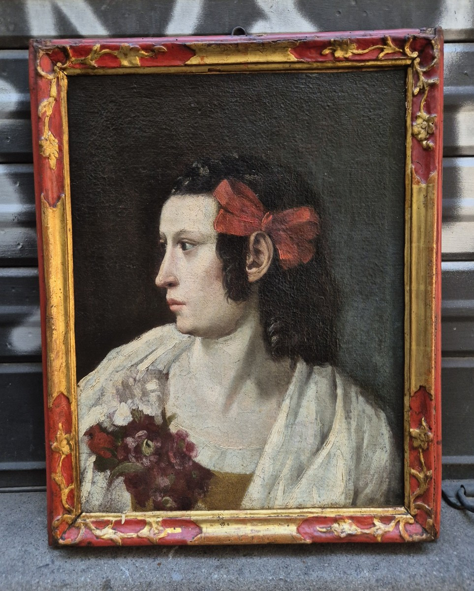 portrait d'une femme de profil, Tableau Rome XVIIème Siècle -photo-1