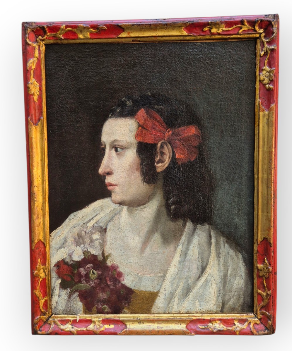 portrait d'une femme de profil, Tableau Rome XVIIème Siècle 