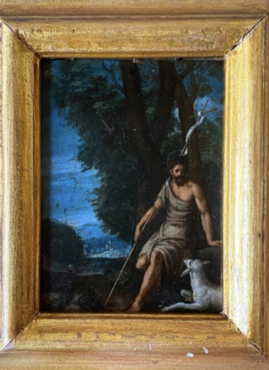 St John Baptist, Painting Oil On Copper Venice XVIIth Century