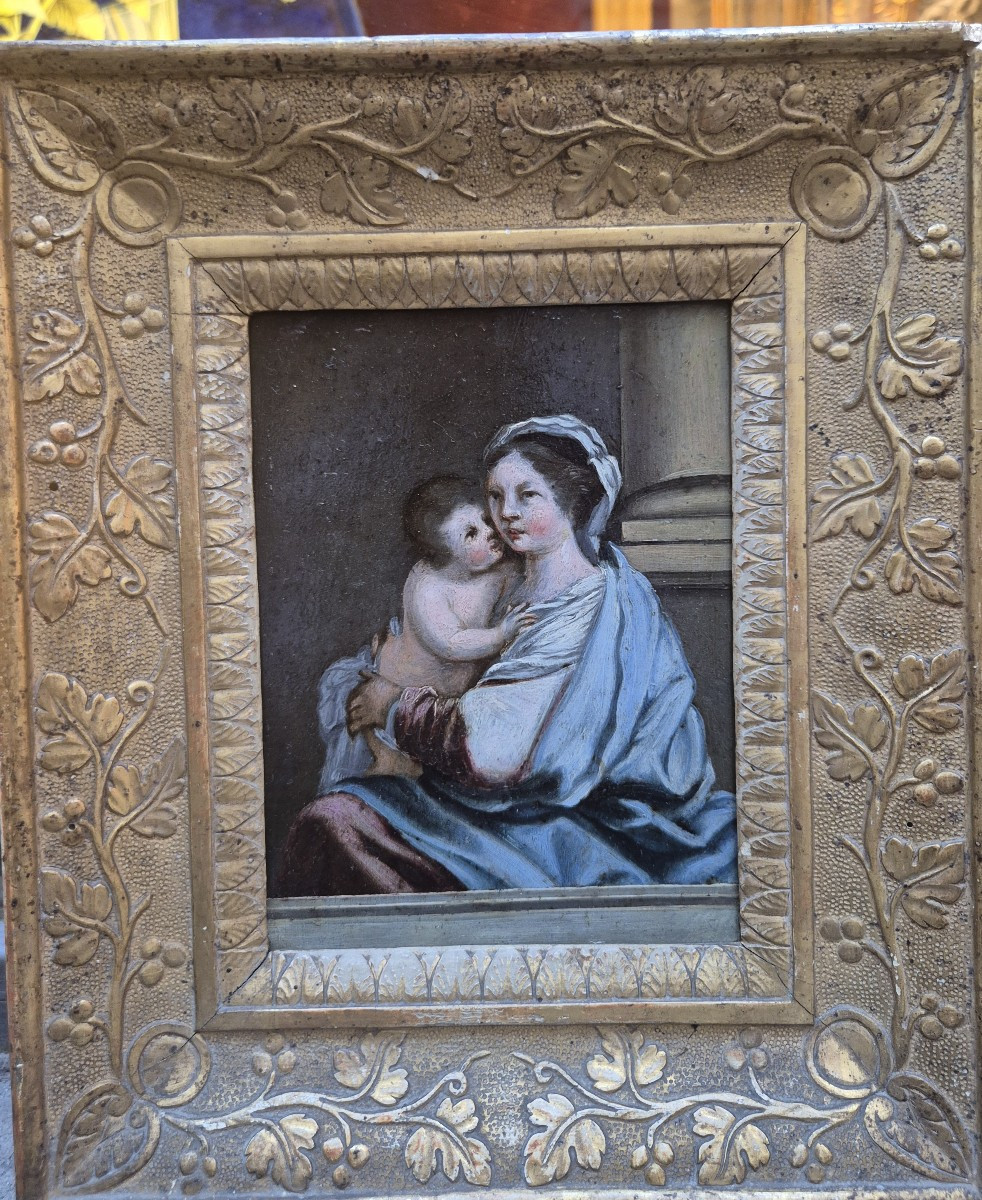 Madonna And Child , Painting Oil On Copper , Venice XVIIth Century , Renaissance -photo-3
