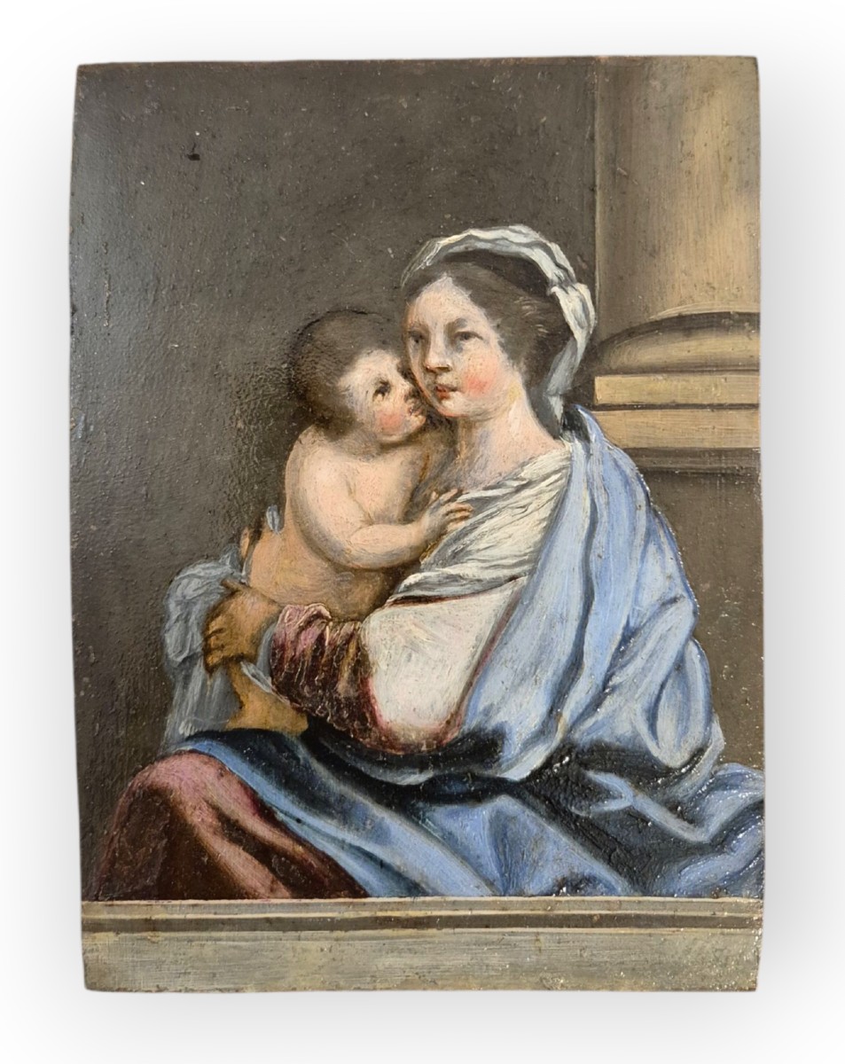 Madonna And Child , Painting Oil On Copper , Venice XVIIth Century , Renaissance 
