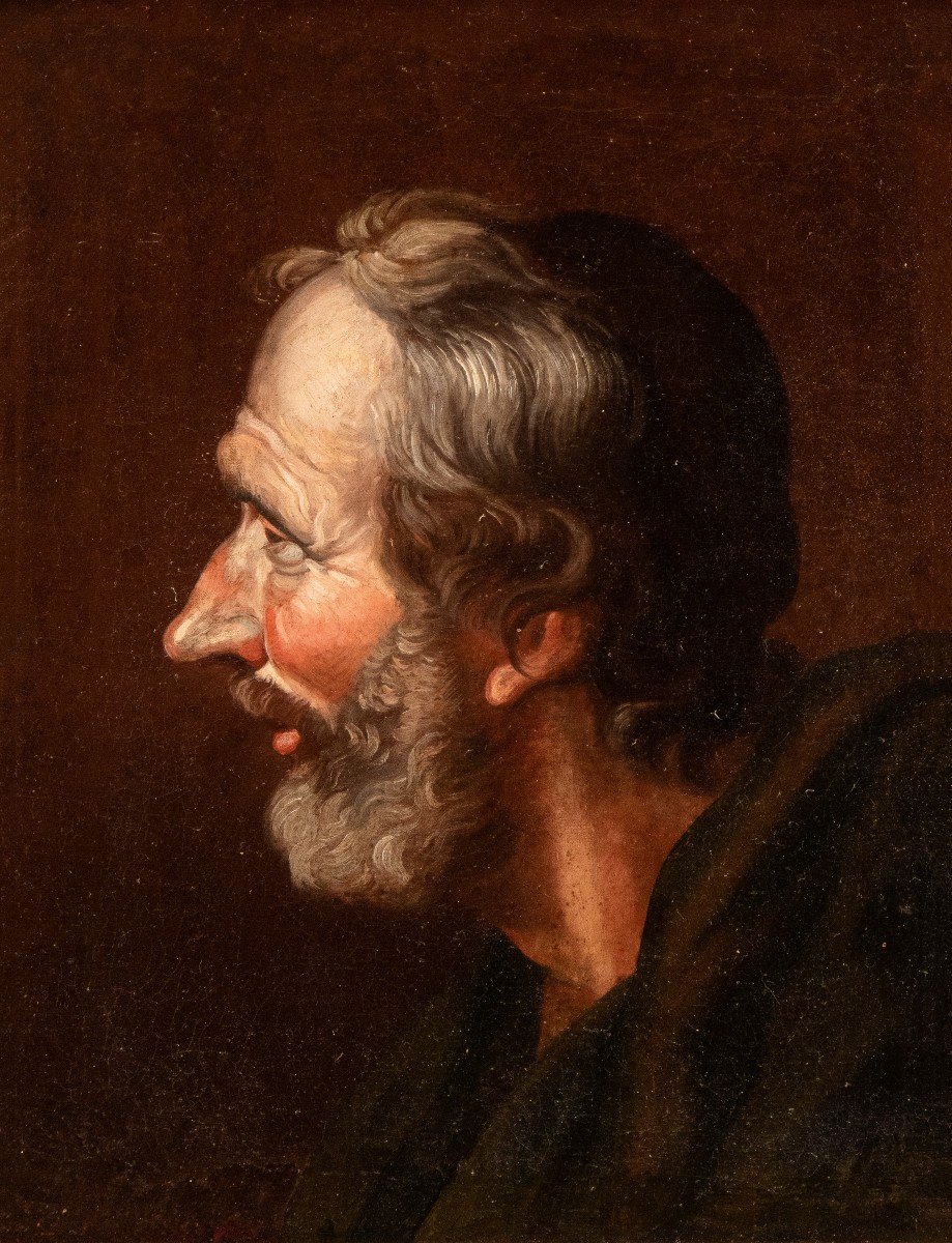 Head Study, Painting Oil On Canvas Rome XVIIth Century-photo-2