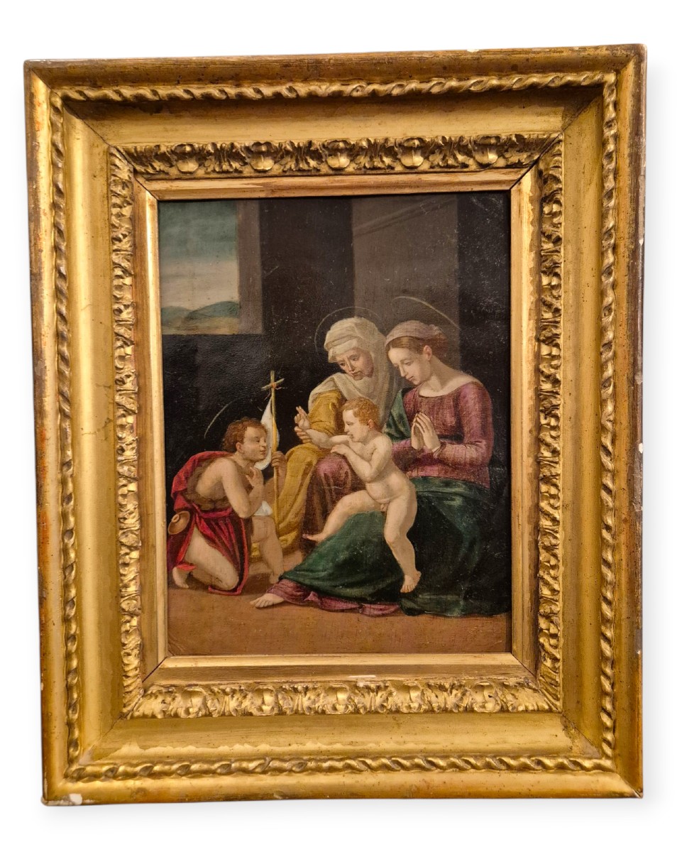 Vierge à l'Enfant, saint Jean et sainte Anne, Tableau , Italie XVIIIème Siècle 