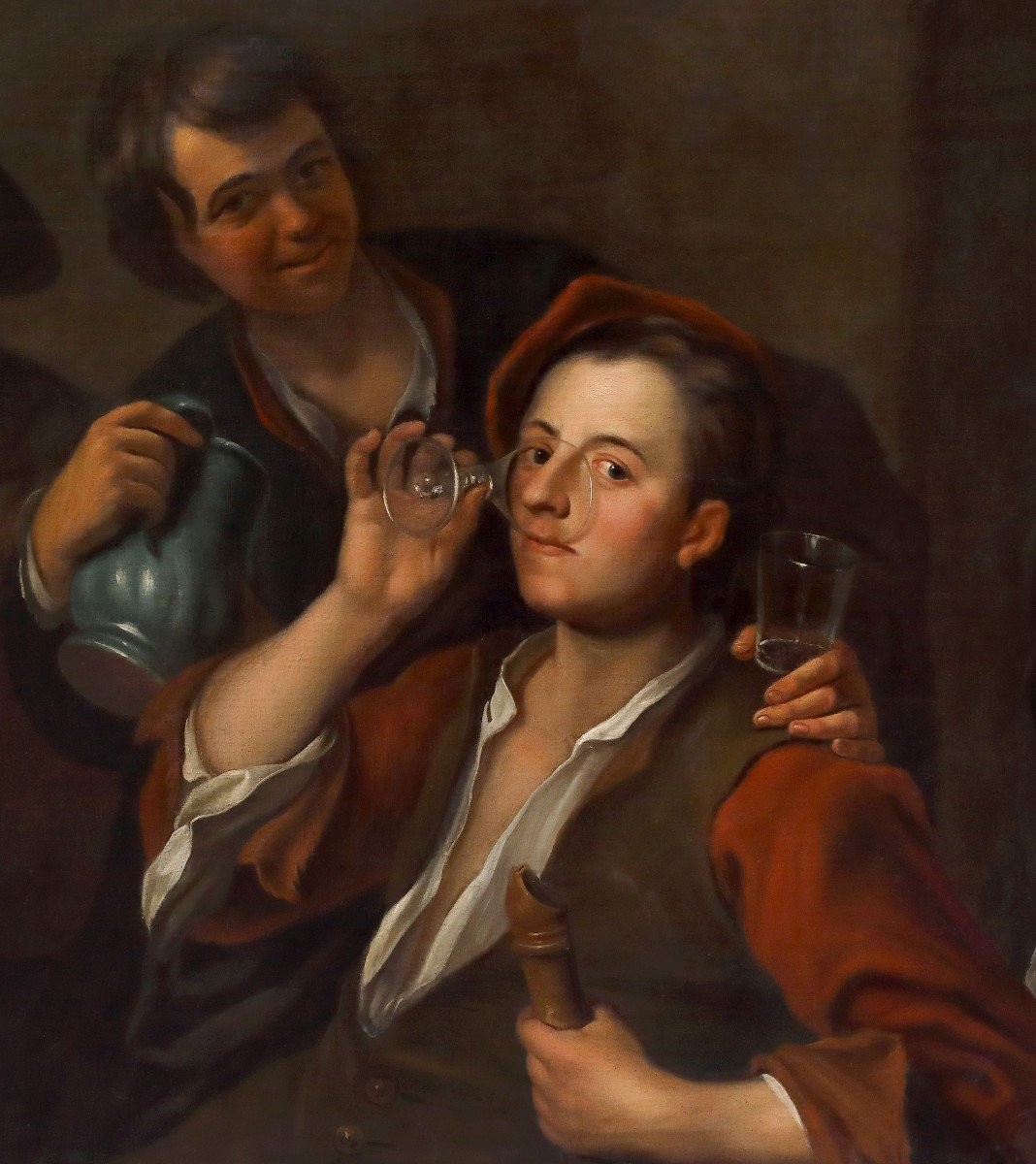 Tavern Scene, The Drinkers, Oil On Canvas, Caravaggesque School, Rome Or Naples, Italy, 17th Ce-photo-2