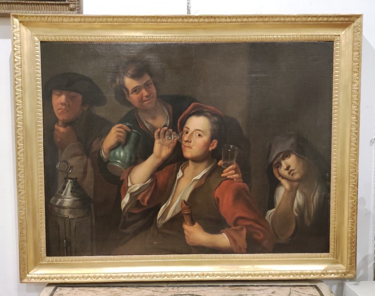 Tavern Scene, The Drinkers, Oil On Canvas, Caravaggesque School, Rome Or Naples, Italy, 17th Ce-photo-3