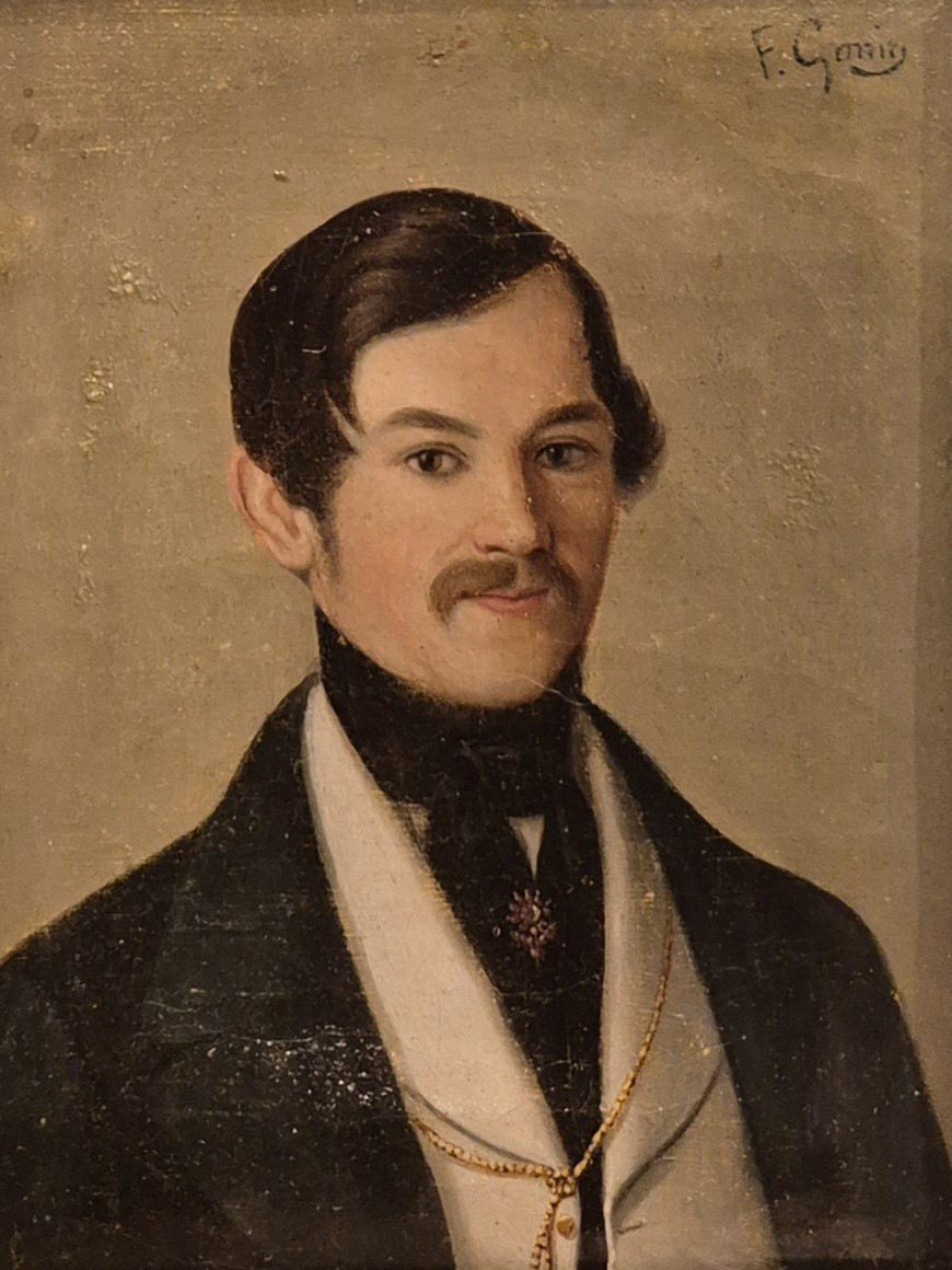 Portrait de jeune homme , tableau, par F. Gonin , Italie XIXème Siècle -photo-2