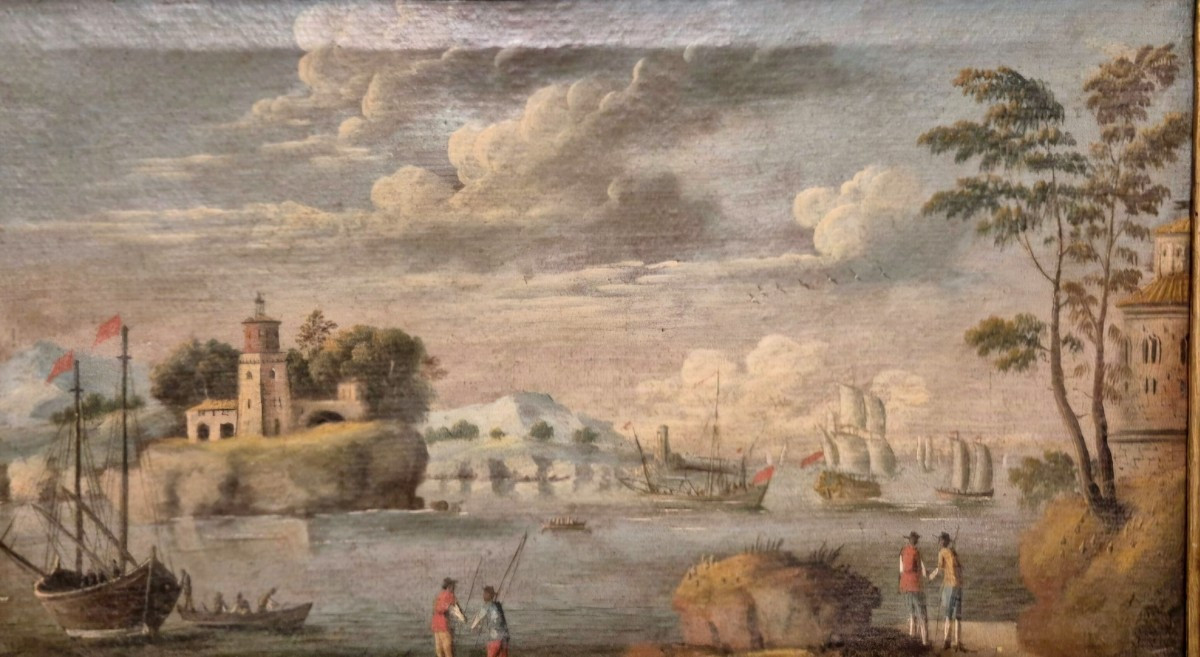 Sea Landscape, Painting Oil On Canvas , Italy XVIIIth Century-photo-2