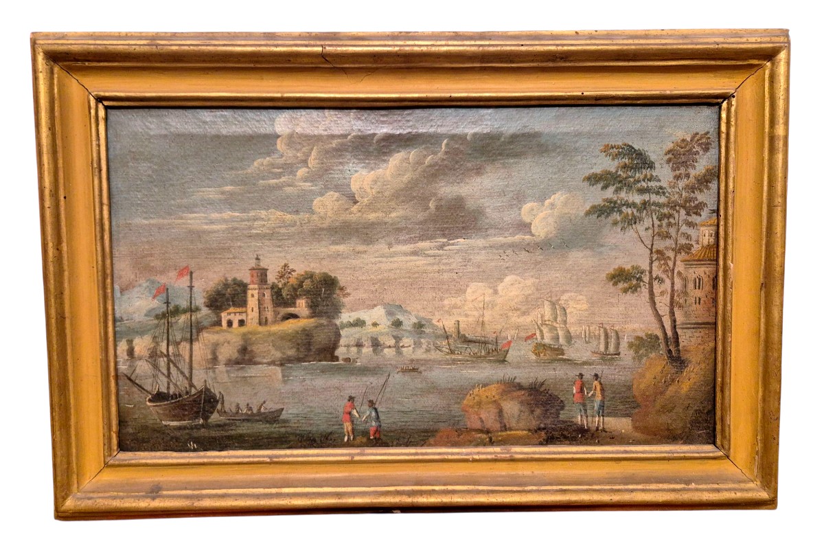Sea Landscape, Painting Oil On Canvas , Italy XVIIIth Century