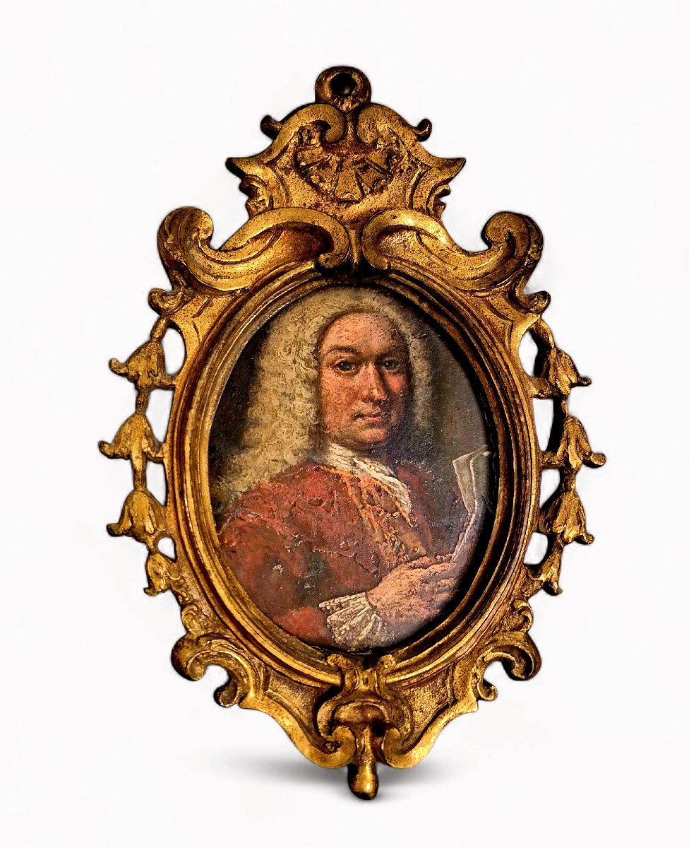 portrait d'un homme avec une lettre ou une partition, Miniature , Italie XVIIIème Siècle 