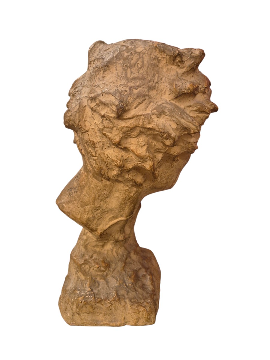 Man's Head, Sculpture Cly, By U Cipriani Italy XXth Century-photo-3