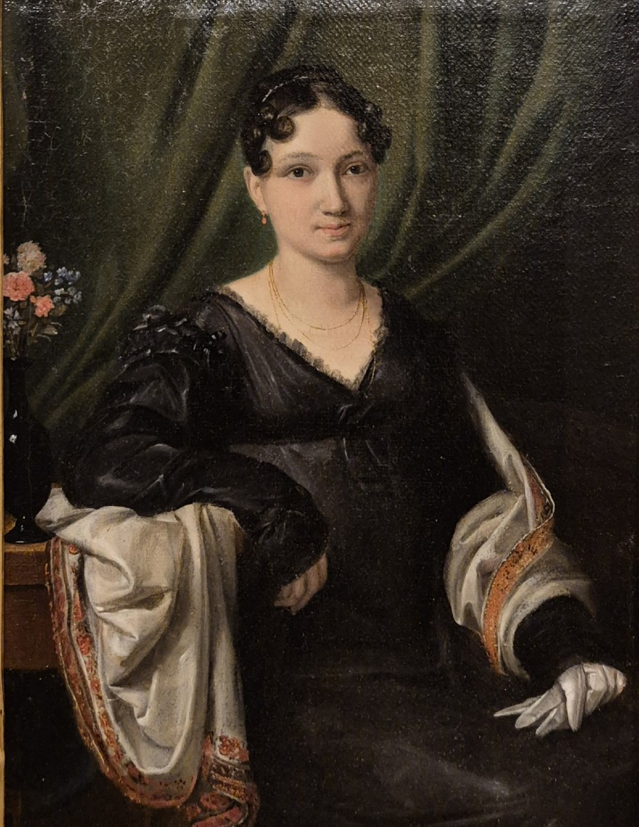 Portrait Of A Lady With Cashmere Sh Painting By R. Campanile, Itale XIXth Century -photo-2