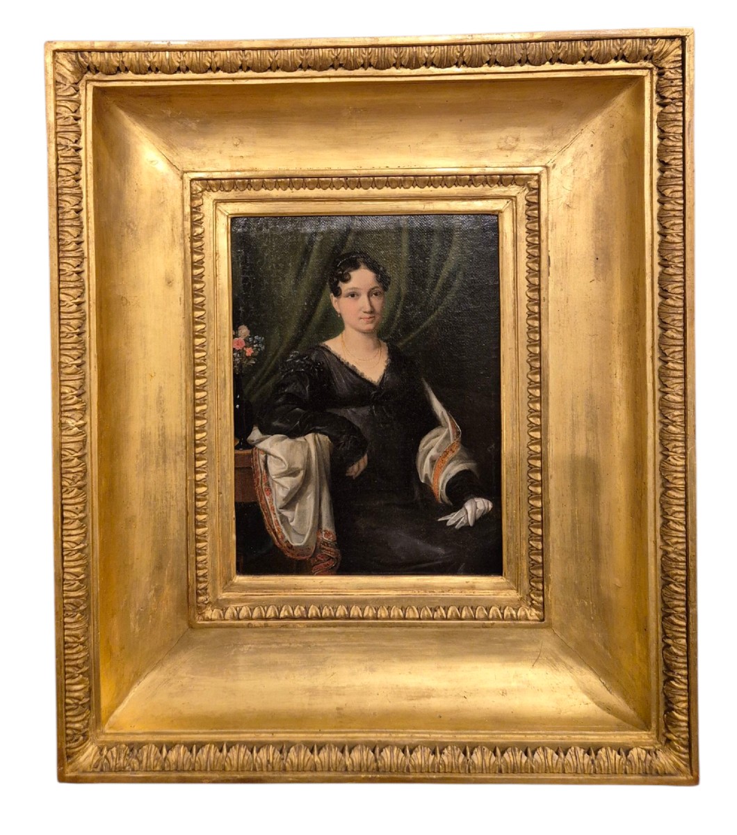 Portrait Of A Lady With Cashmere Sh Painting By R. Campanile, Itale XIXth Century 