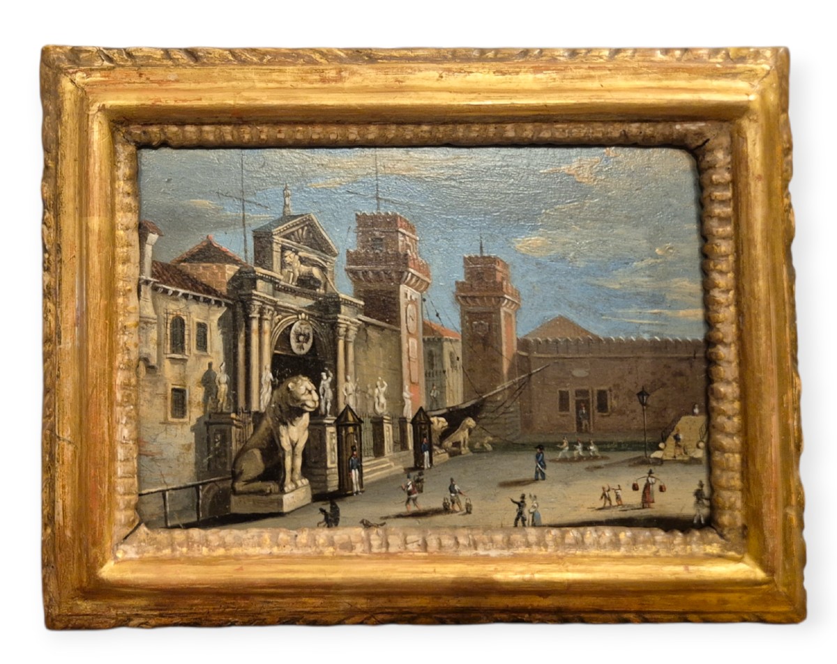 The Entrance To The Venetian Arsenal, Painting Venetian School, Italy XIXth Century