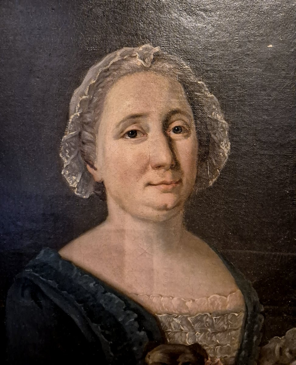 French School Portrait Of A Lady With Dog XVIII Century-photo-3