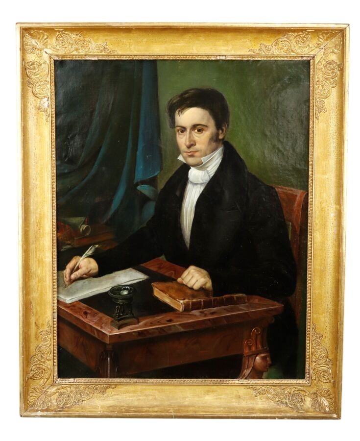  Portrait Of A Man At A Desk, Painting By J. Bronzet, France XIXth Century 