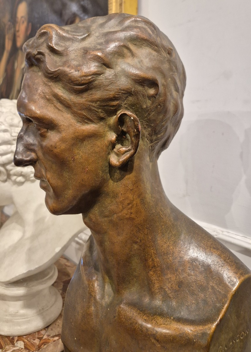 Portrait Of A Young Man, Sculpture By G Vascon Italy Bwginning If XXth Century Art Nouveau-photo-4