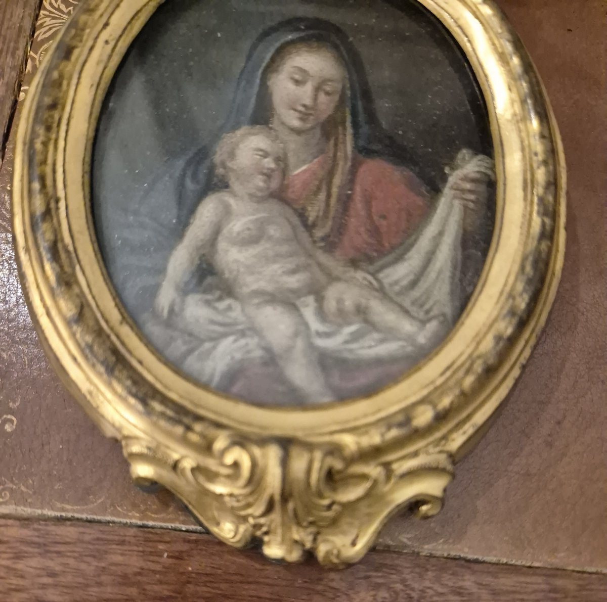 Oil On Copper Virgin And Child In Ormolu Frame Naples XVIII Century-photo-2