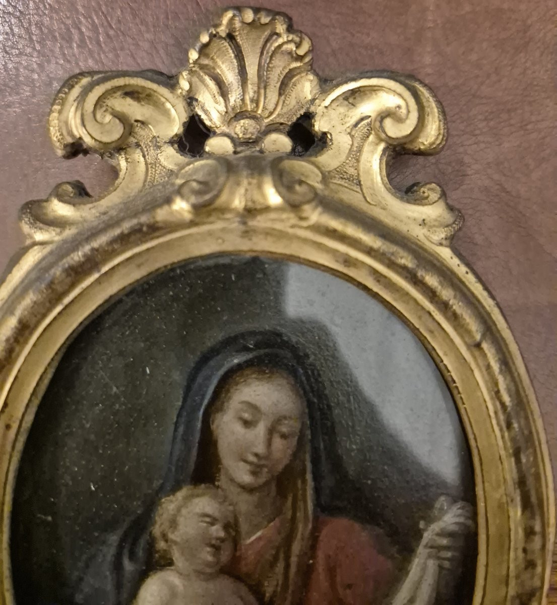 Oil On Copper Virgin And Child In Ormolu Frame Naples XVIII Century-photo-3