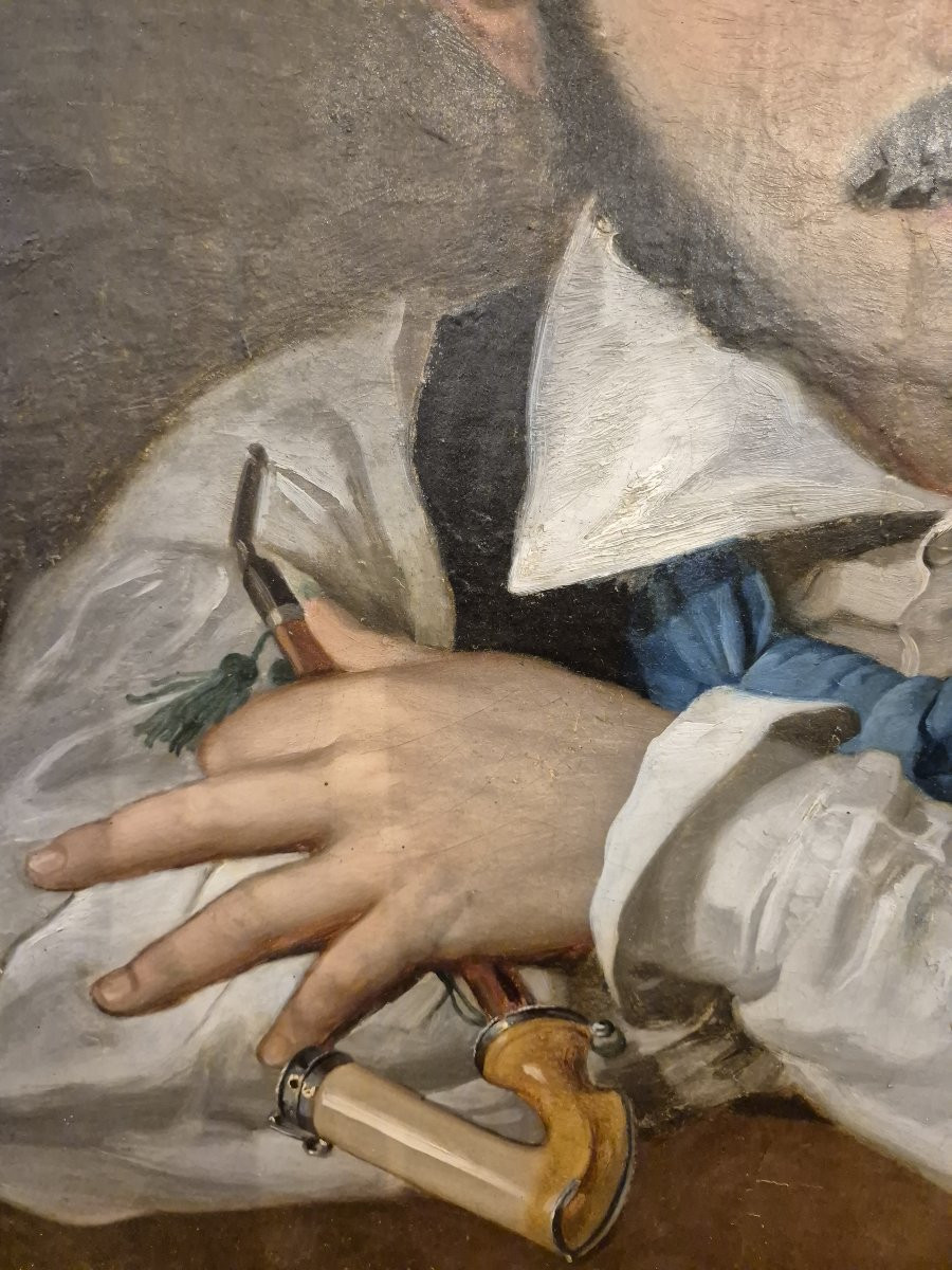 Italian Or French School Portrait Of A Young Man With A Pipe XIX Century-photo-3