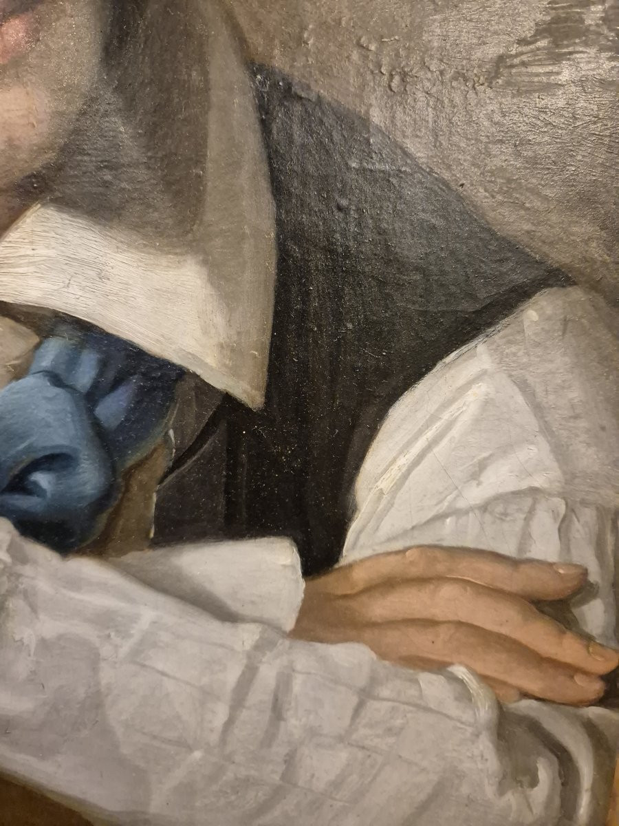 Italian Or French School Portrait Of A Young Man With A Pipe XIX Century-photo-4