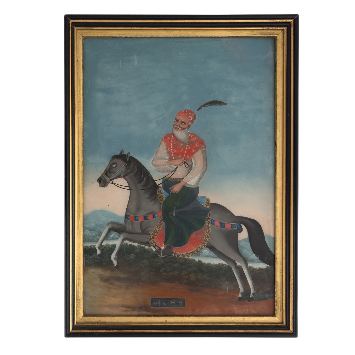 chevaliers à cheval, paire de tableaux sous verre,Perse, XIXèem Siecle-photo-3