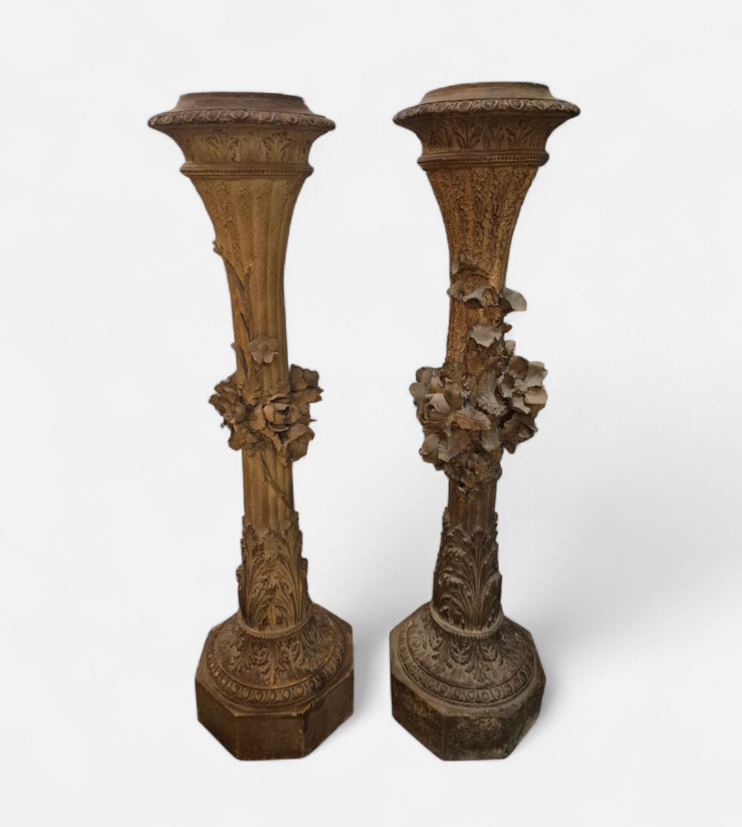 Paire de Sellettes , Terre cuite, Italie fin XIXème Siècle Art Nouveau