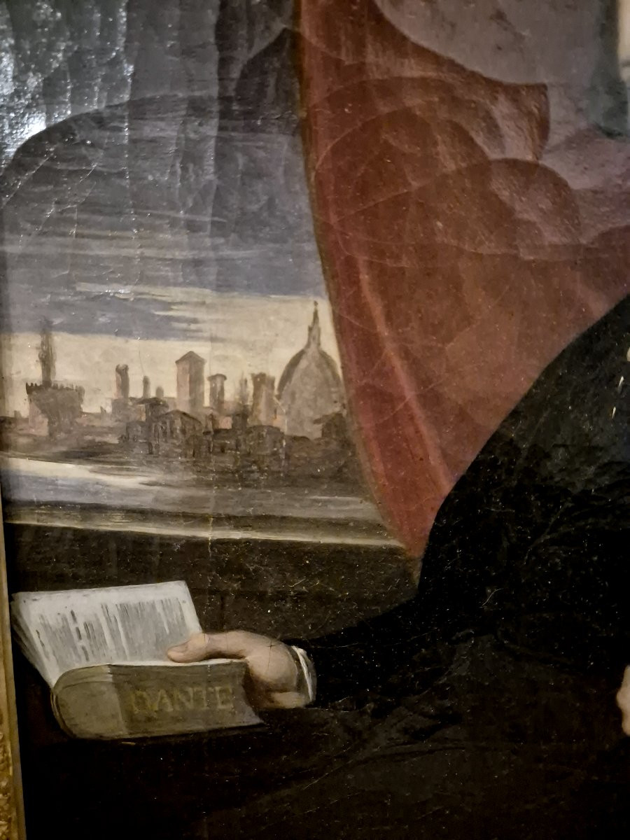 Italian School Young Scholar Of Dante With View Of Florence XIX Century-photo-3