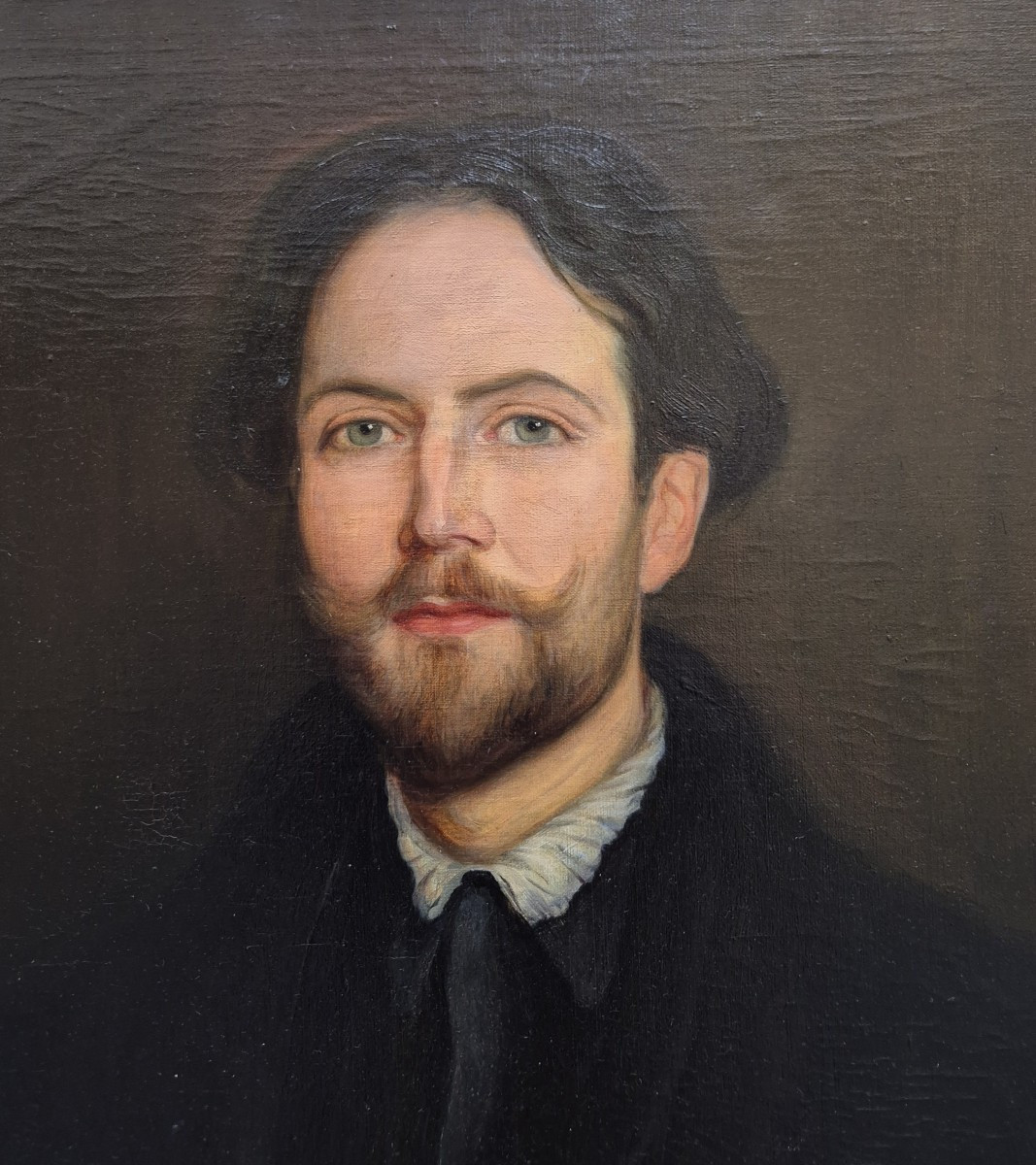 portrait d'un homme aux yeux bleus, tableau par B. Piccioli Nobili , Italie XIXème Siècle -photo-2