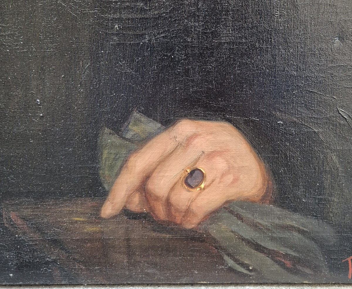 portrait d'un homme aux yeux bleus, tableau par B. Piccioli Nobili , Italie XIXème Siècle -photo-3