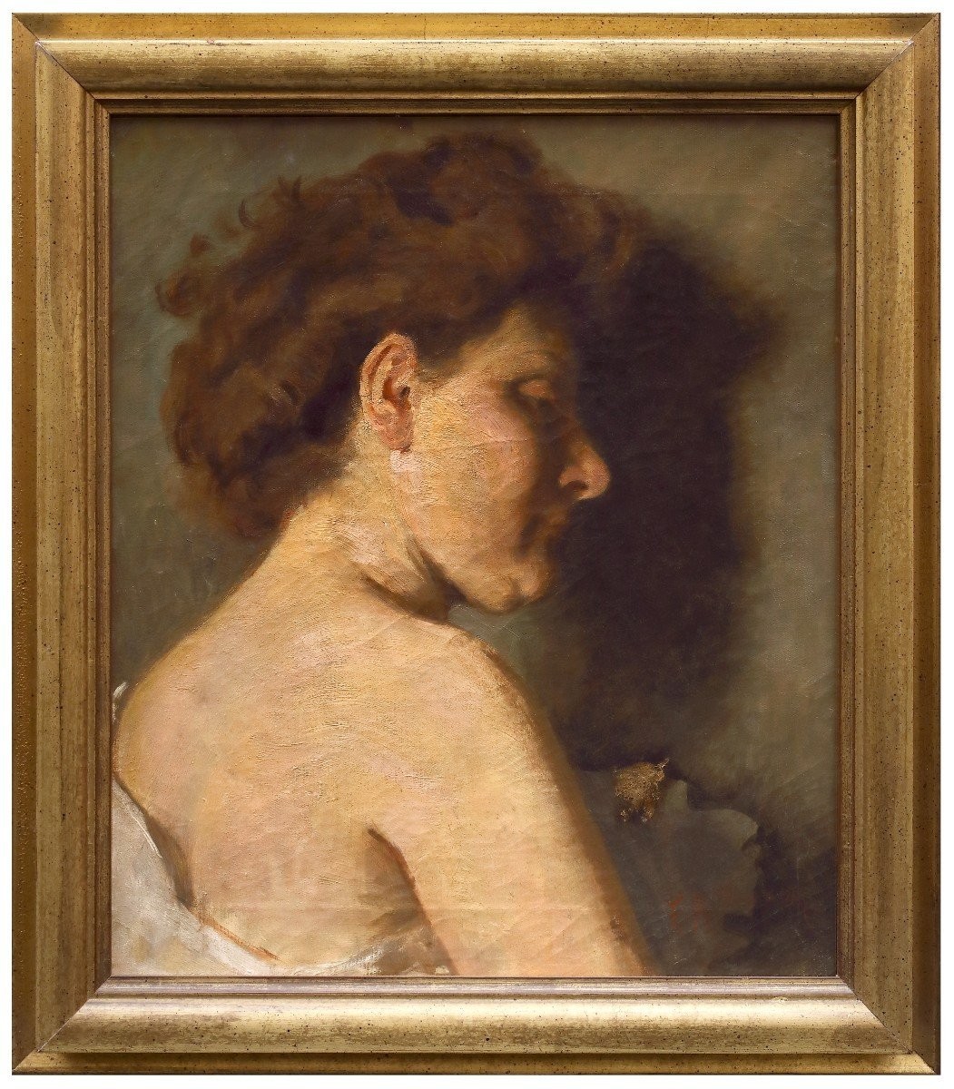 Portrait De Femme De Profil, Tableau Par E.pasini Bonanno Signé