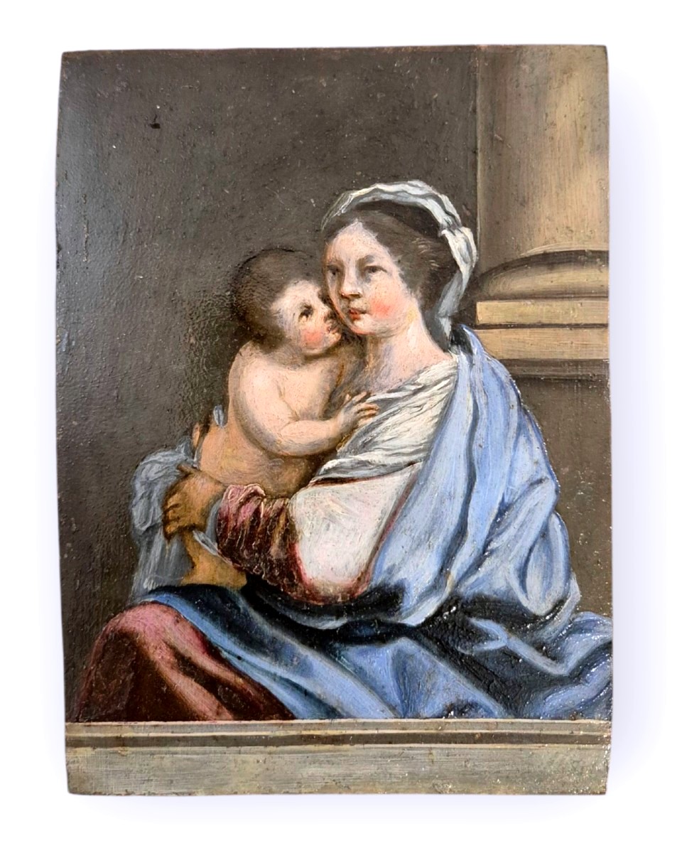 La Vierge à l'Enfant, Tableau  huile sur cuivre, Venice XVIIème Siècle , Renaissance -photo-2