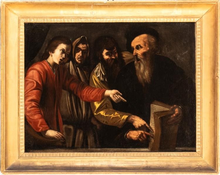 Le Christ parmi les docteurs, tableau , Ecole caravagesque , Naples XVIIème Siècle 