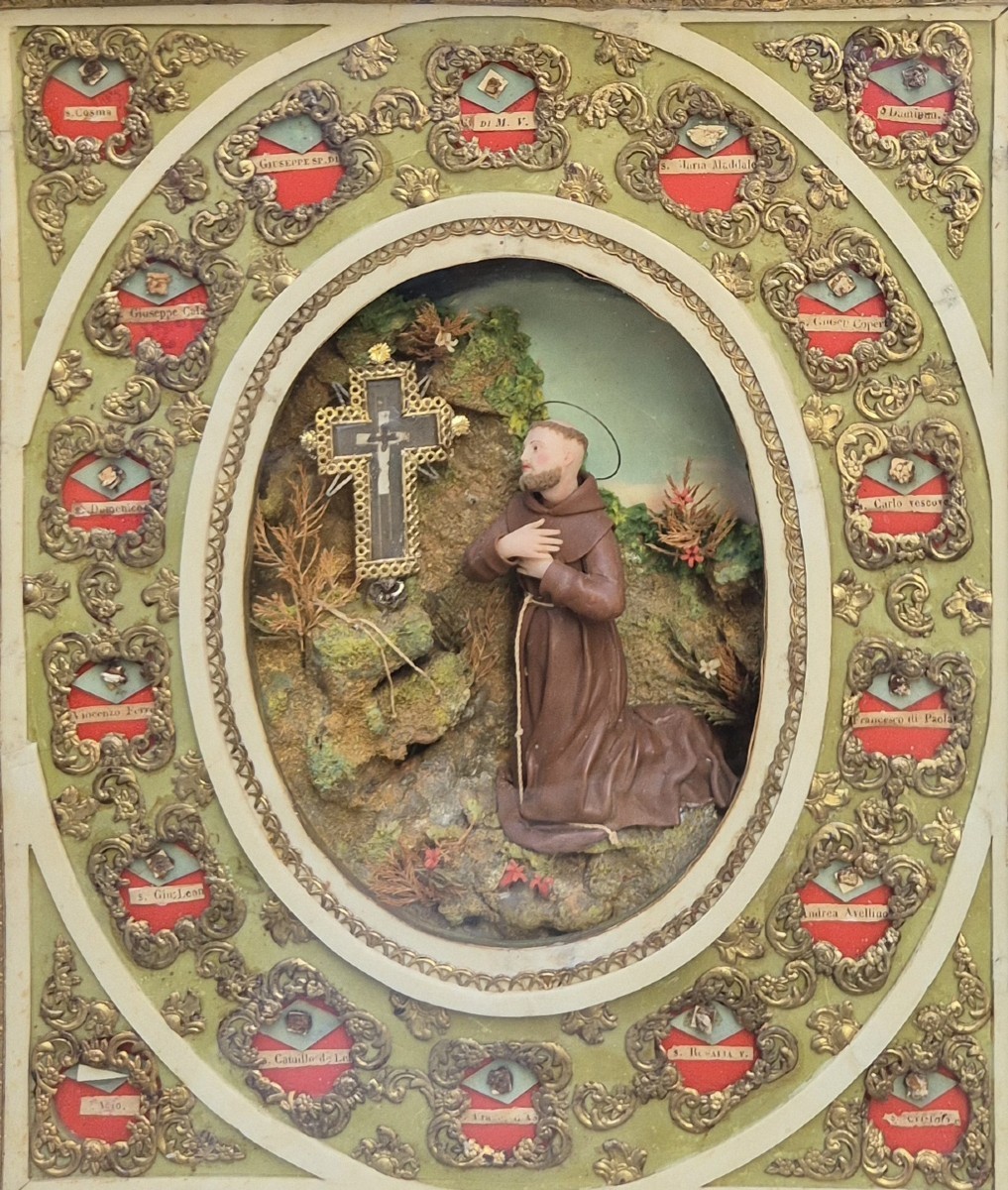 Coffret  Avec Reliques Et Cire De Saint François, Bois , Naples XIXème Siècle -photo-2