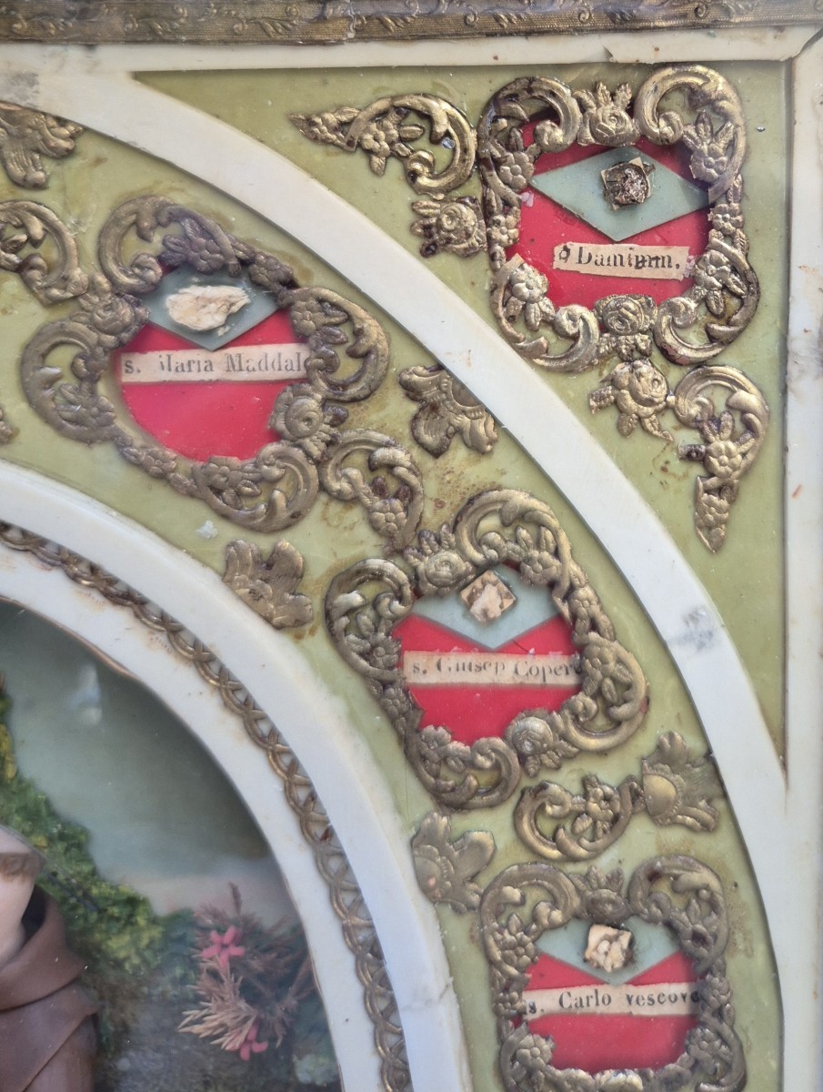 Coffret  Avec Reliques Et Cire De Saint François, Bois , Naples XIXème Siècle -photo-4