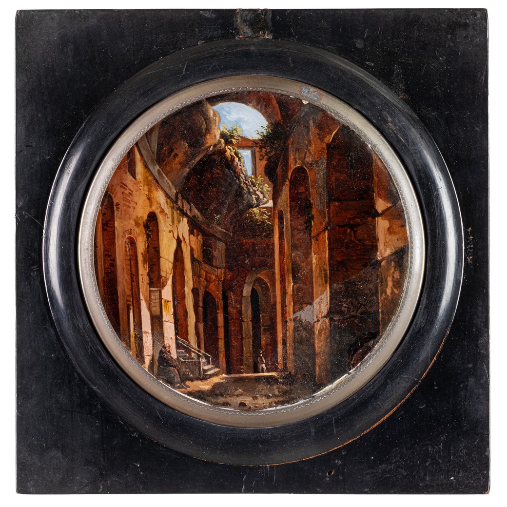 Intérieur Du Colisée, Tableau fixè sous verre  Rome XIXème Siècle Grand tour