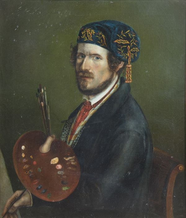 autoportrait d'un peintre, Tableau Italie XIXe Siècle -photo-2