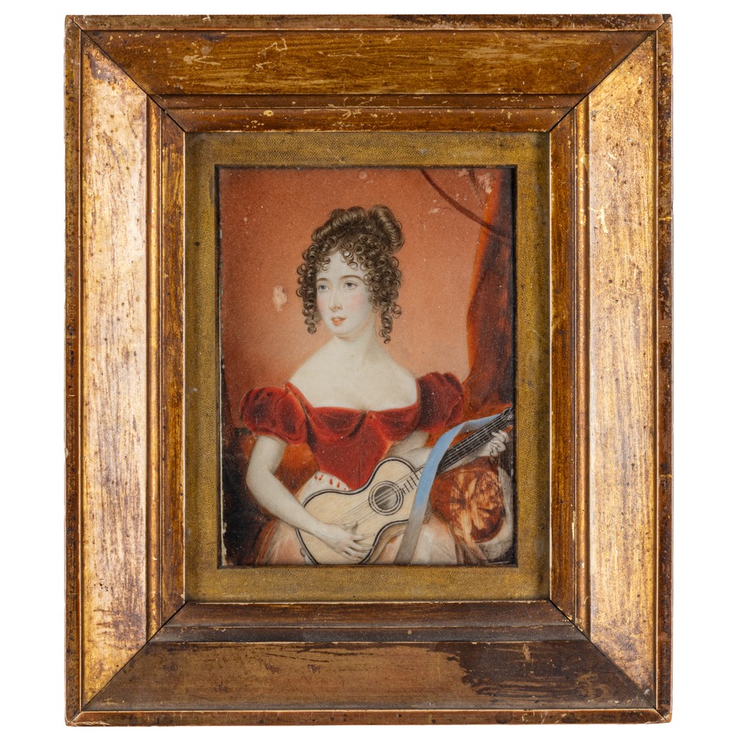 Portrait Of A Girl With A Guitar, 19th-century Painting