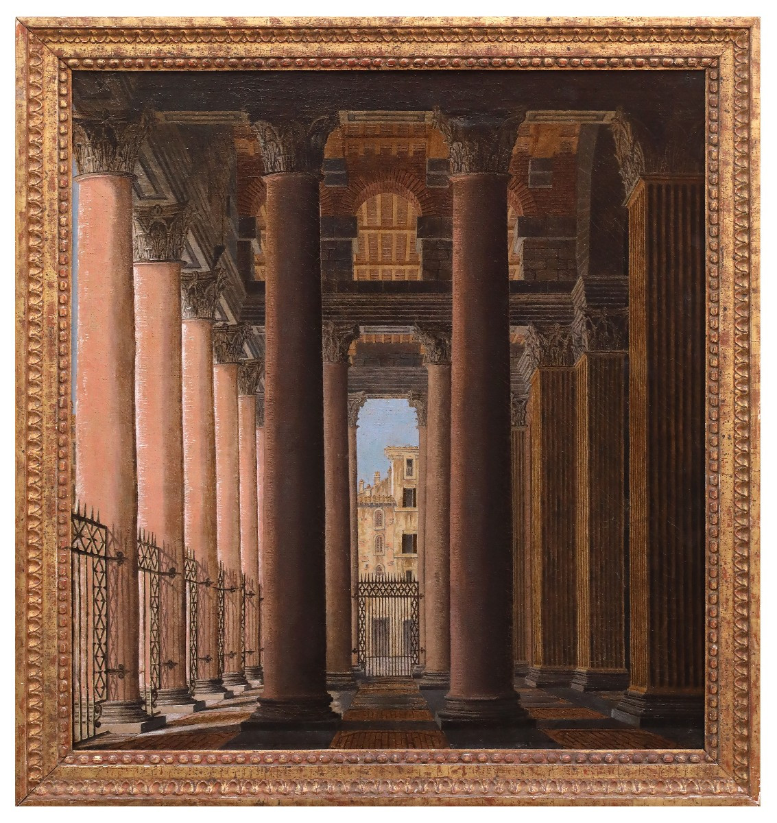 paire de vues du portique du Panthéon, Tableaux , Italie XIXe Siècle -photo-2