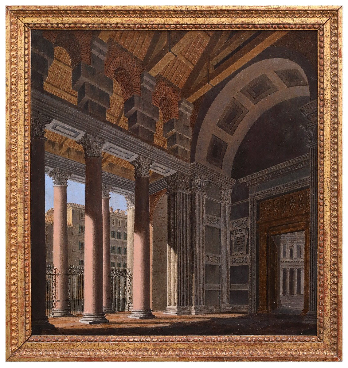 paire de vues du portique du Panthéon, Tableaux , Italie XIXe Siècle -photo-3
