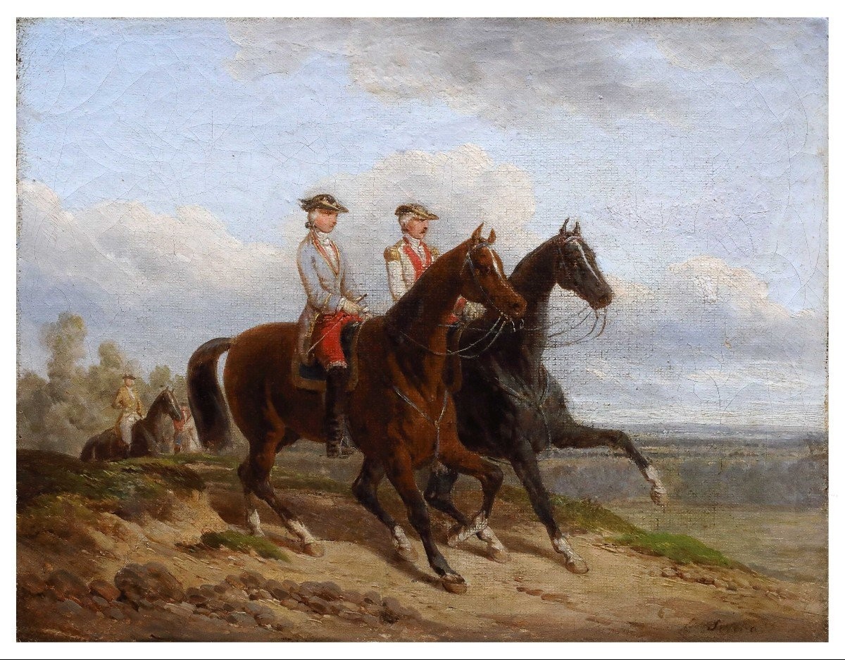 Promenades à Cheval : Paire De Tableaux Par E.B.J. Swebach  France XIXème Siècle -photo-2