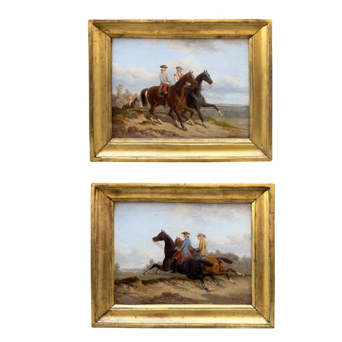 Promenades à Cheval : Paire De Tableaux Par E.B.J. Swebach  France XIXème Siècle 