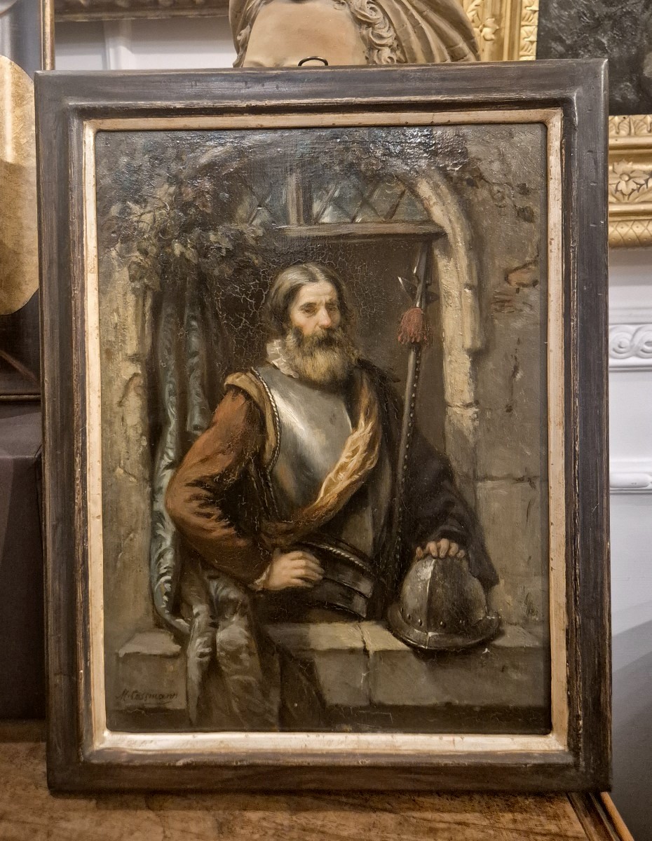 portrait d'un hallebardier, Tableau par. H.M Cossmann. France Allemagne XIXème Siècle -photo-3