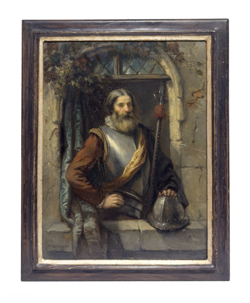 portrait d'un hallebardier, Tableau par. H.M Cossmann. France Allemagne XIXème Siècle 