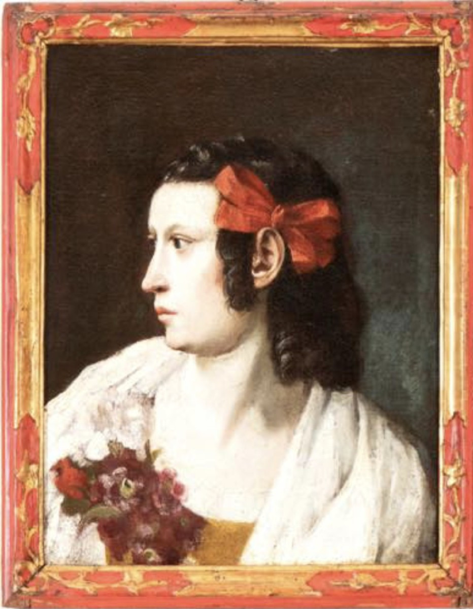 portrait d'une femme avec des fleurs, Tableau , Italie XVIIème Siècle 