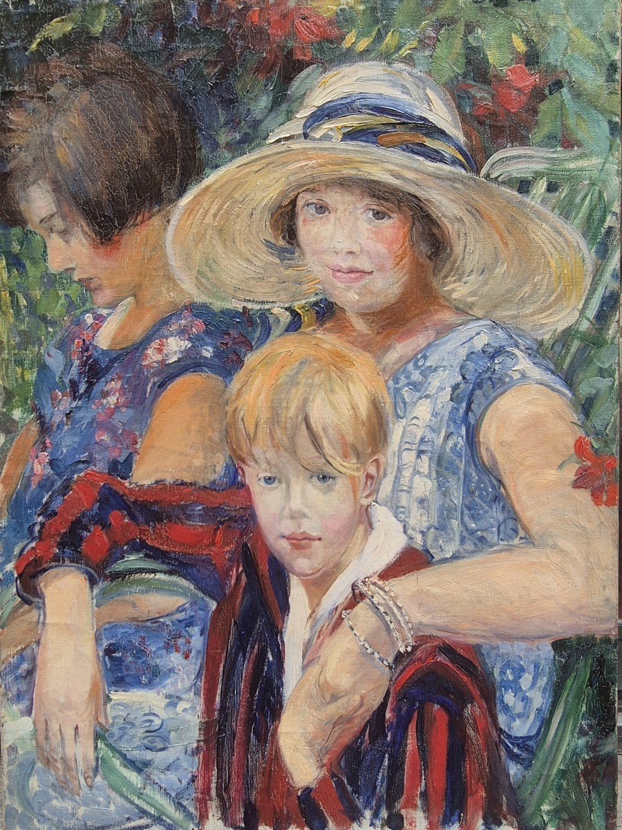 portrait de mère avec enfants, Tableau, debut XXème Siècle 